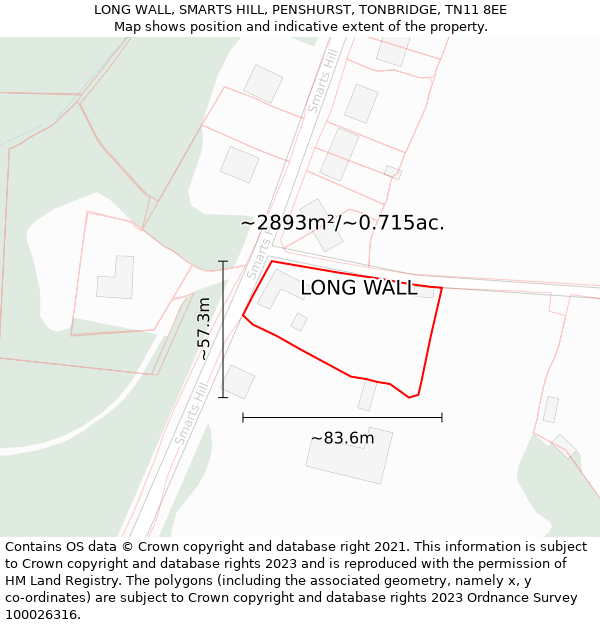 LONG WALL, SMARTS HILL, PENSHURST, TONBRIDGE, TN11 8EE: Plot and title map