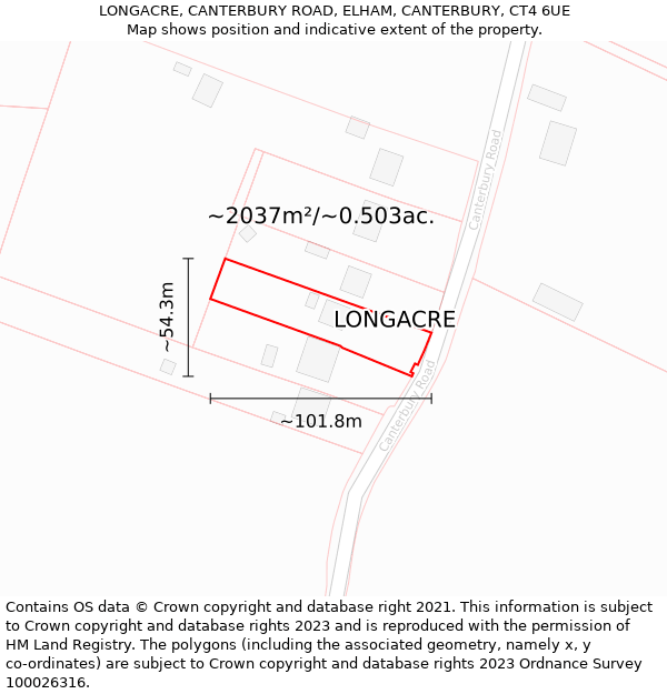 LONGACRE, CANTERBURY ROAD, ELHAM, CANTERBURY, CT4 6UE: Plot and title map