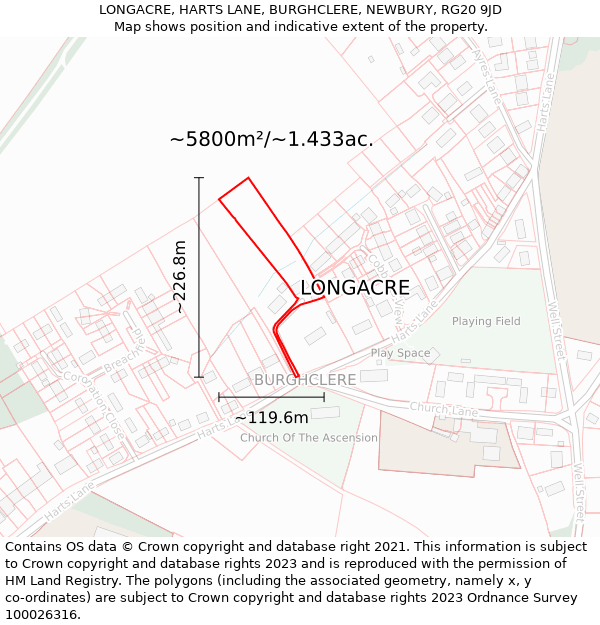 LONGACRE, HARTS LANE, BURGHCLERE, NEWBURY, RG20 9JD: Plot and title map