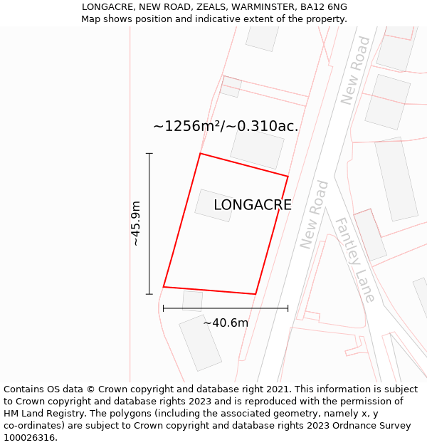 LONGACRE, NEW ROAD, ZEALS, WARMINSTER, BA12 6NG: Plot and title map