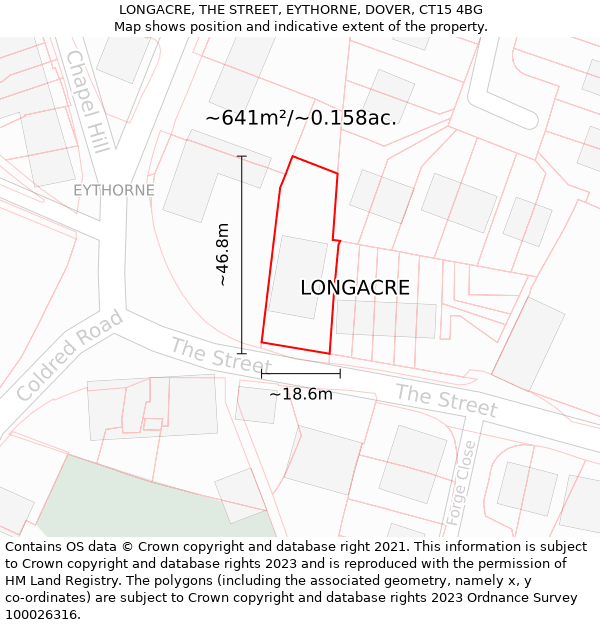 LONGACRE, THE STREET, EYTHORNE, DOVER, CT15 4BG: Plot and title map