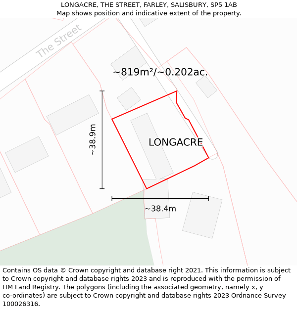 LONGACRE, THE STREET, FARLEY, SALISBURY, SP5 1AB: Plot and title map