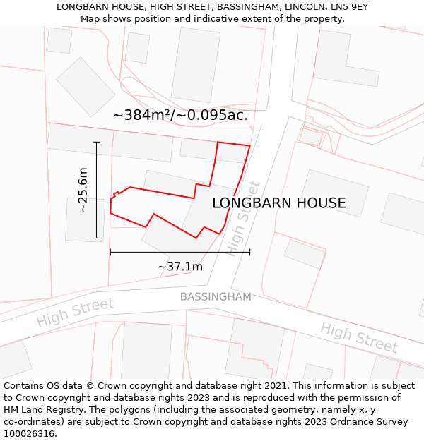 LONGBARN HOUSE, HIGH STREET, BASSINGHAM, LINCOLN, LN5 9EY: Plot and title map