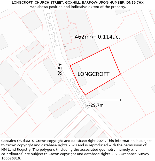 LONGCROFT, CHURCH STREET, GOXHILL, BARROW-UPON-HUMBER, DN19 7HX: Plot and title map