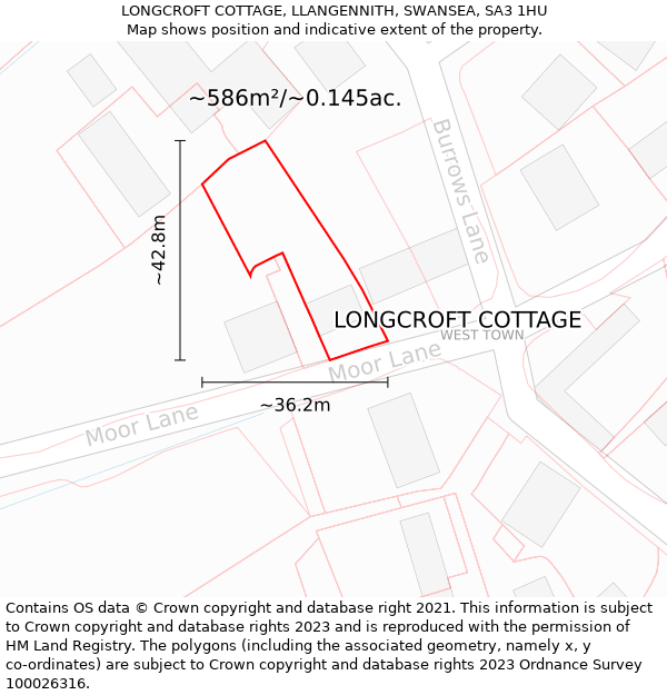 LONGCROFT COTTAGE, LLANGENNITH, SWANSEA, SA3 1HU: Plot and title map