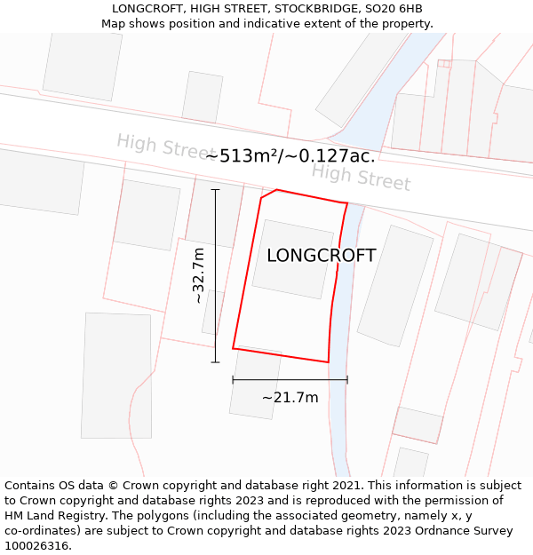 LONGCROFT, HIGH STREET, STOCKBRIDGE, SO20 6HB: Plot and title map