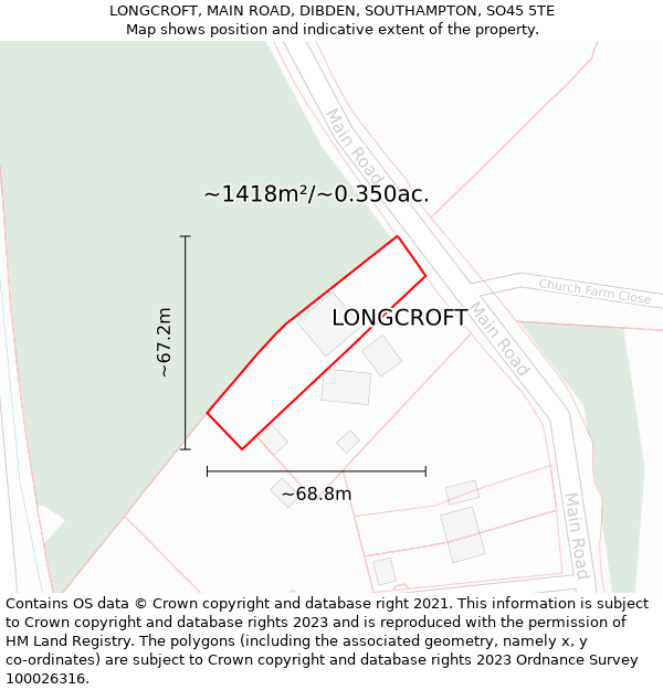 LONGCROFT, MAIN ROAD, DIBDEN, SOUTHAMPTON, SO45 5TE: Plot and title map