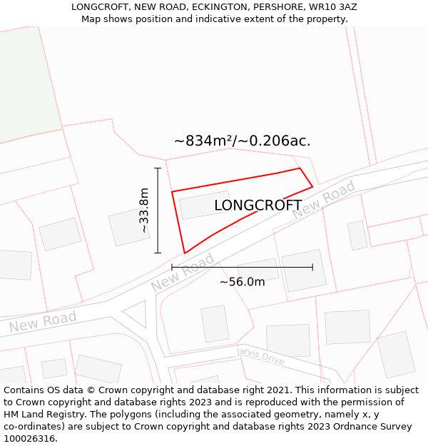 LONGCROFT, NEW ROAD, ECKINGTON, PERSHORE, WR10 3AZ: Plot and title map