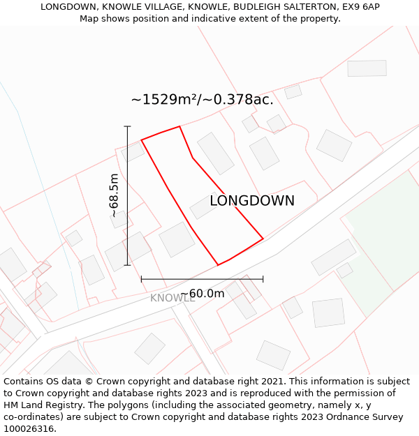 LONGDOWN, KNOWLE VILLAGE, KNOWLE, BUDLEIGH SALTERTON, EX9 6AP: Plot and title map