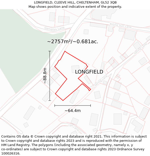 LONGFIELD, CLEEVE HILL, CHELTENHAM, GL52 3QB: Plot and title map