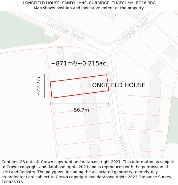 LONGFIELD HOUSE, SANDY LANE, CURRIDGE, THATCHAM, RG18 9DG: Plot and title map