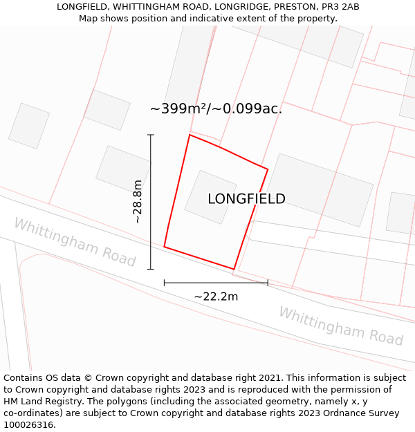 LONGFIELD, WHITTINGHAM ROAD, LONGRIDGE, PRESTON, PR3 2AB: Plot and title map