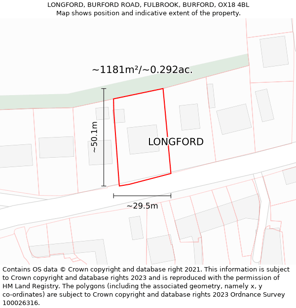 LONGFORD, BURFORD ROAD, FULBROOK, BURFORD, OX18 4BL: Plot and title map