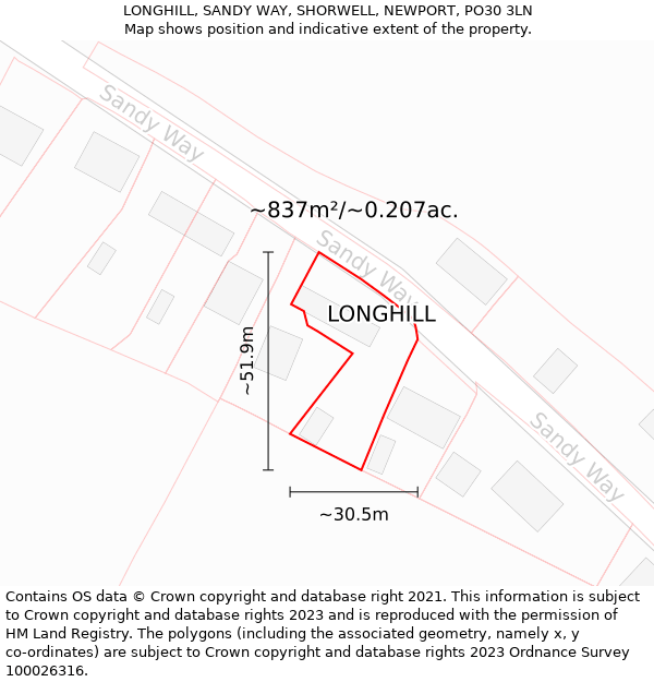 LONGHILL, SANDY WAY, SHORWELL, NEWPORT, PO30 3LN: Plot and title map