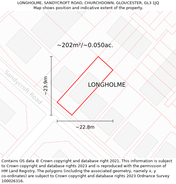 LONGHOLME, SANDYCROFT ROAD, CHURCHDOWN, GLOUCESTER, GL3 1JQ: Plot and title map