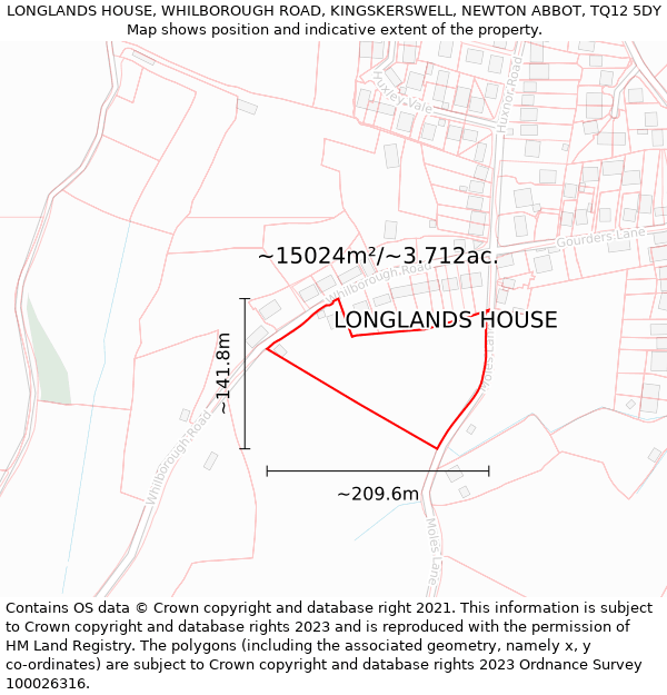 LONGLANDS HOUSE, WHILBOROUGH ROAD, KINGSKERSWELL, NEWTON ABBOT, TQ12 5DY: Plot and title map