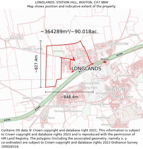 LONGLANDS, STATION HILL, WIGTON, CA7 9BW: Plot and title map