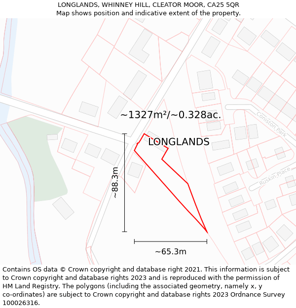 LONGLANDS, WHINNEY HILL, CLEATOR MOOR, CA25 5QR: Plot and title map