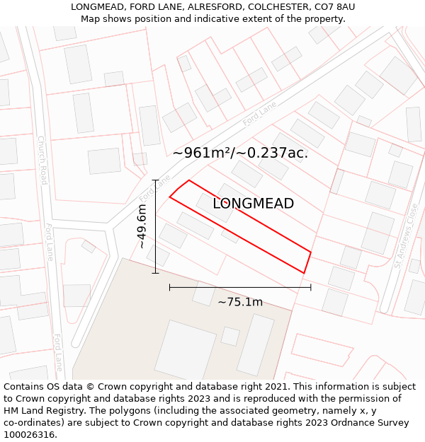 LONGMEAD, FORD LANE, ALRESFORD, COLCHESTER, CO7 8AU: Plot and title map