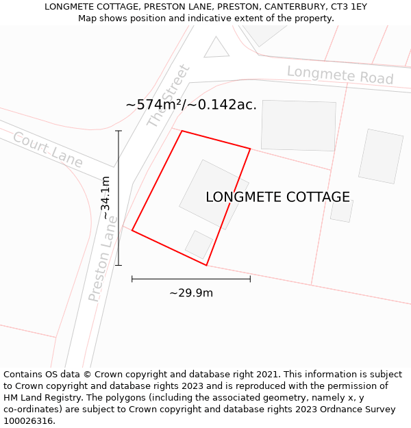 LONGMETE COTTAGE, PRESTON LANE, PRESTON, CANTERBURY, CT3 1EY: Plot and title map