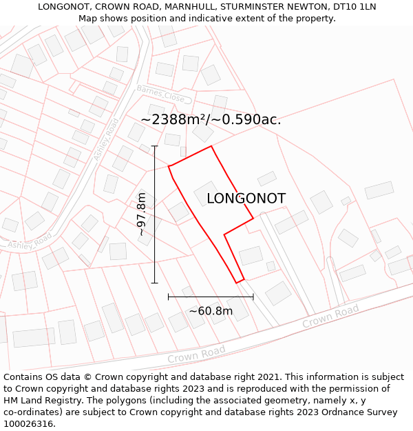 LONGONOT, CROWN ROAD, MARNHULL, STURMINSTER NEWTON, DT10 1LN: Plot and title map