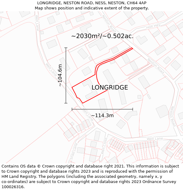 LONGRIDGE, NESTON ROAD, NESS, NESTON, CH64 4AP: Plot and title map