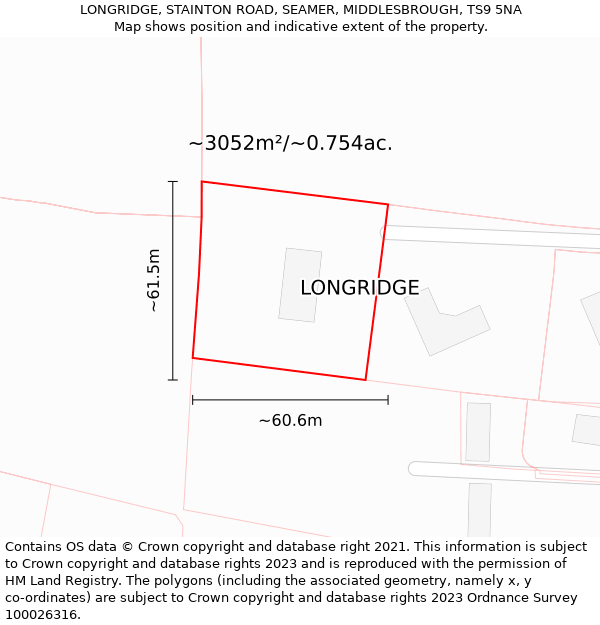 LONGRIDGE, STAINTON ROAD, SEAMER, MIDDLESBROUGH, TS9 5NA: Plot and title map