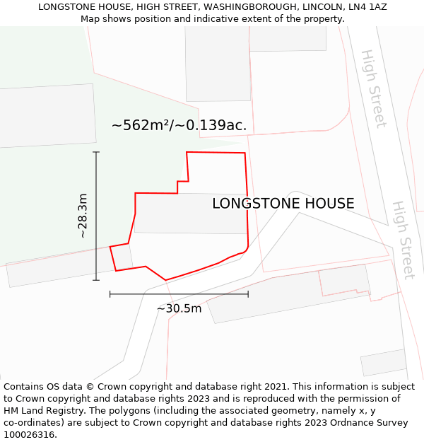 LONGSTONE HOUSE, HIGH STREET, WASHINGBOROUGH, LINCOLN, LN4 1AZ: Plot and title map