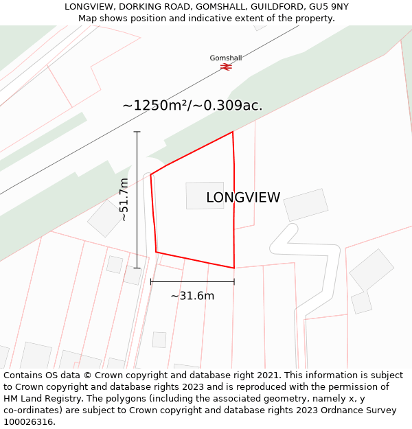 LONGVIEW, DORKING ROAD, GOMSHALL, GUILDFORD, GU5 9NY: Plot and title map