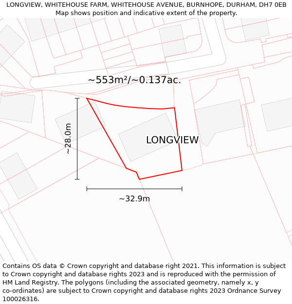 LONGVIEW, WHITEHOUSE FARM, WHITEHOUSE AVENUE, BURNHOPE, DURHAM, DH7 0EB: Plot and title map