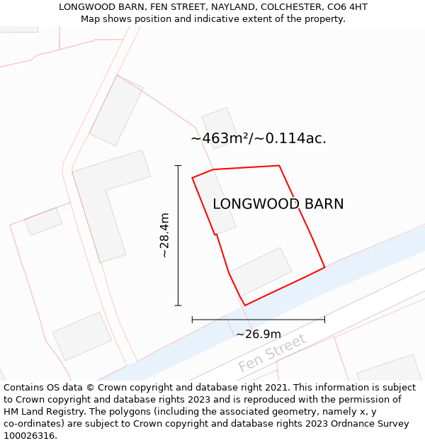 LONGWOOD BARN, FEN STREET, NAYLAND, COLCHESTER, CO6 4HT: Plot and title map