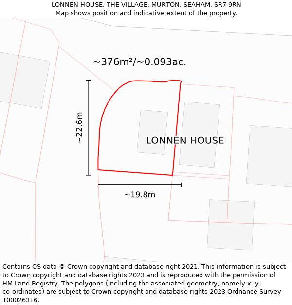 LONNEN HOUSE, THE VILLAGE, MURTON, SEAHAM, SR7 9RN: Plot and title map