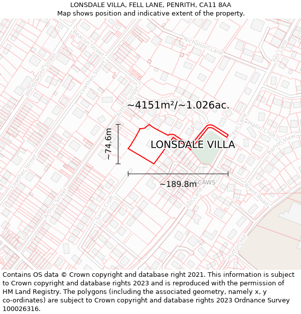 LONSDALE VILLA, FELL LANE, PENRITH, CA11 8AA: Plot and title map