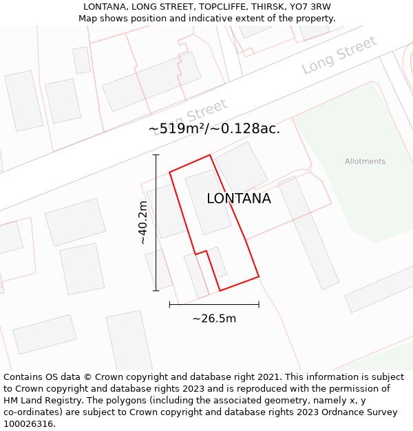 LONTANA, LONG STREET, TOPCLIFFE, THIRSK, YO7 3RW: Plot and title map