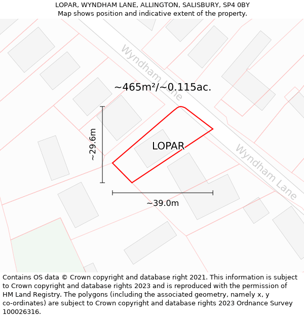 LOPAR, WYNDHAM LANE, ALLINGTON, SALISBURY, SP4 0BY: Plot and title map