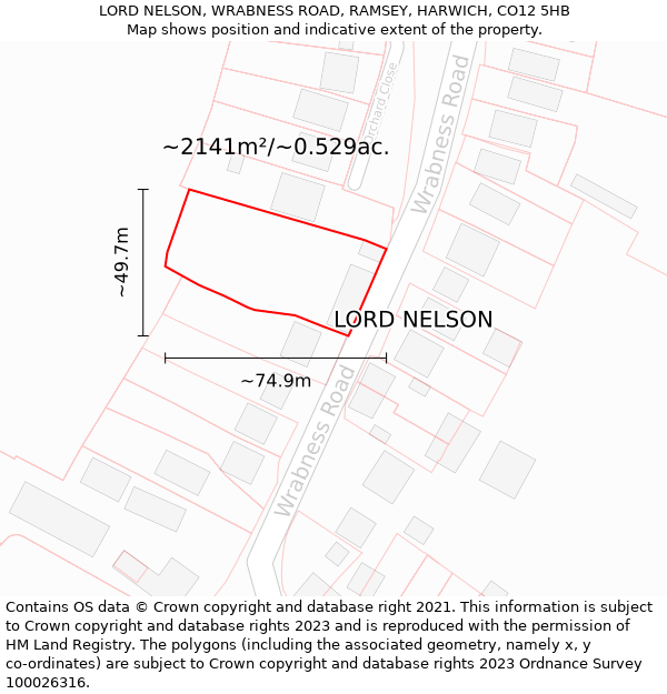 LORD NELSON, WRABNESS ROAD, RAMSEY, HARWICH, CO12 5HB: Plot and title map
