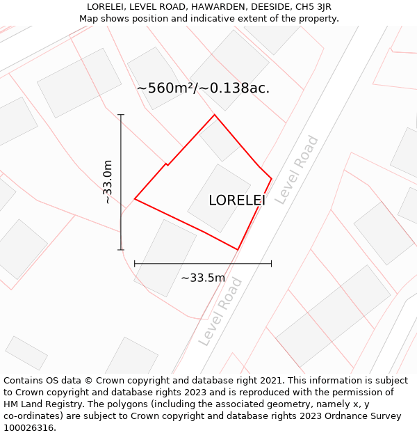 LORELEI, LEVEL ROAD, HAWARDEN, DEESIDE, CH5 3JR: Plot and title map