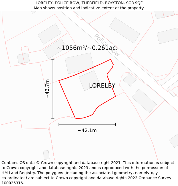 LORELEY, POLICE ROW, THERFIELD, ROYSTON, SG8 9QE: Plot and title map