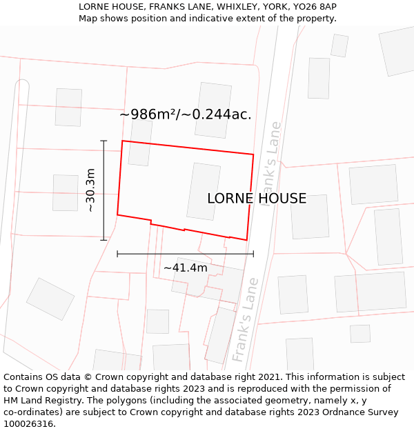 LORNE HOUSE, FRANKS LANE, WHIXLEY, YORK, YO26 8AP: Plot and title map