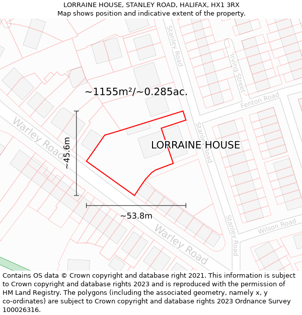 LORRAINE HOUSE, STANLEY ROAD, HALIFAX, HX1 3RX: Plot and title map