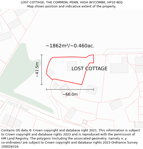 LOST COTTAGE, THE COMMON, PENN, HIGH WYCOMBE, HP10 8EQ: Plot and title map