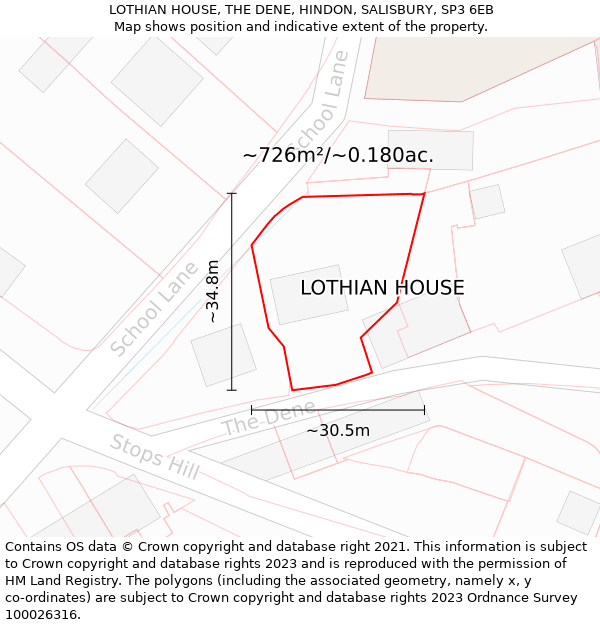 LOTHIAN HOUSE, THE DENE, HINDON, SALISBURY, SP3 6EB: Plot and title map