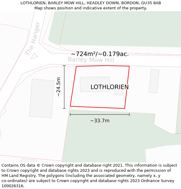 LOTHLORIEN, BARLEY MOW HILL, HEADLEY DOWN, BORDON, GU35 8AB: Plot and title map