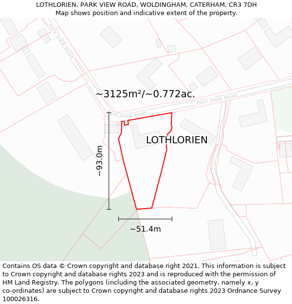 LOTHLORIEN, PARK VIEW ROAD, WOLDINGHAM, CATERHAM, CR3 7DH: Plot and title map