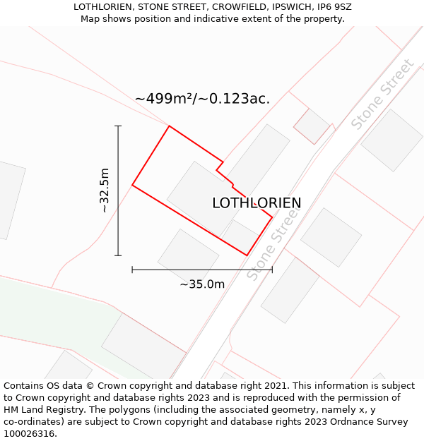 LOTHLORIEN, STONE STREET, CROWFIELD, IPSWICH, IP6 9SZ: Plot and title map
