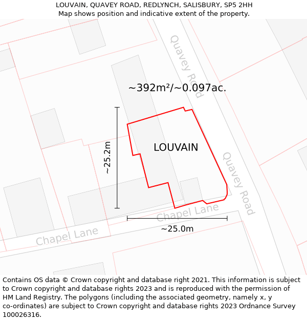 LOUVAIN, QUAVEY ROAD, REDLYNCH, SALISBURY, SP5 2HH: Plot and title map