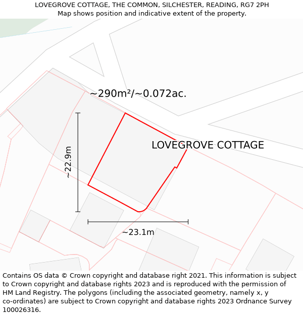 LOVEGROVE COTTAGE, THE COMMON, SILCHESTER, READING, RG7 2PH: Plot and title map