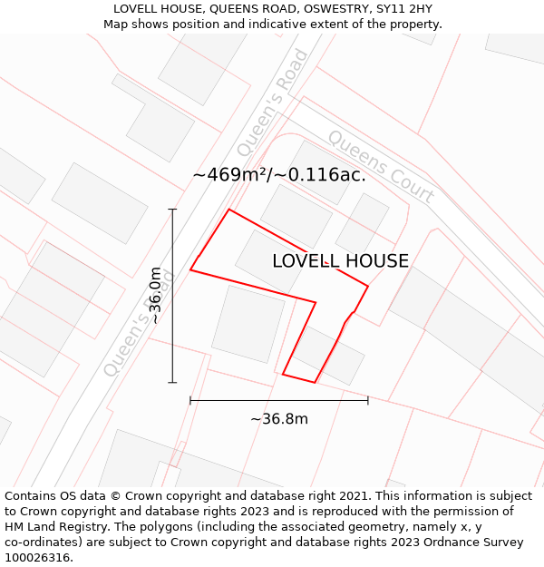 LOVELL HOUSE, QUEENS ROAD, OSWESTRY, SY11 2HY: Plot and title map