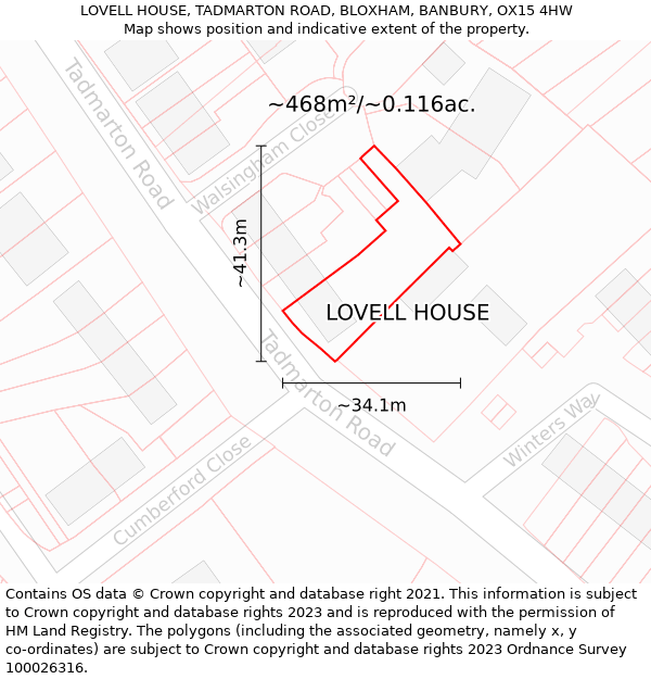 LOVELL HOUSE, TADMARTON ROAD, BLOXHAM, BANBURY, OX15 4HW: Plot and title map