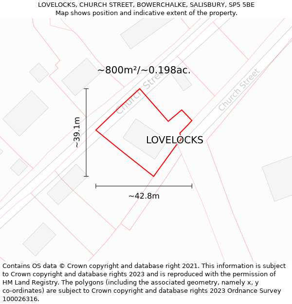 LOVELOCKS, CHURCH STREET, BOWERCHALKE, SALISBURY, SP5 5BE: Plot and title map